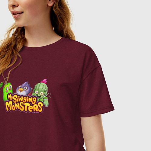 Женская футболка оверсайз My Singings Monsters Logo / Меланж-бордовый – фото 3