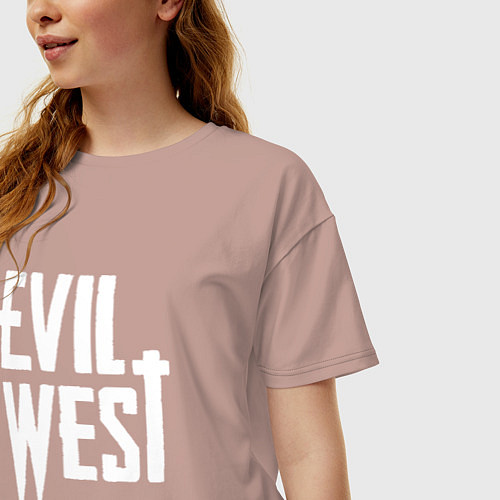 Женская футболка оверсайз Evil west logo / Пыльно-розовый – фото 3