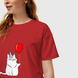 Футболка оверсайз женская Искренний кот с шариком, цвет: красный — фото 2