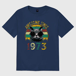 Футболка оверсайз женская Потрясающий котэ 1973, цвет: тёмно-синий