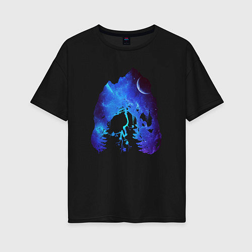 Женская футболка оверсайз Череп Тираннозавра Космос / Черный – фото 1