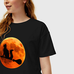 Футболка оверсайз женская Halloween Cat, цвет: черный — фото 2