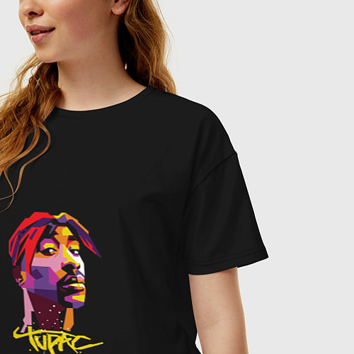 Женская футболка оверсайз Tupac Color / Черный – фото 3