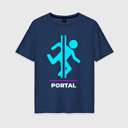 Футболка оверсайз женская Символ Portal в неоновых цветах, цвет: тёмно-синий
