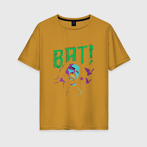 Женская футболка оверсайз BAT хэллоуин / Горчичный – фото 1