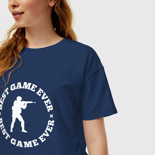 Женская футболка оверсайз Символ Counter Strike и круглая надпись Best Game / Тёмно-синий – фото 3