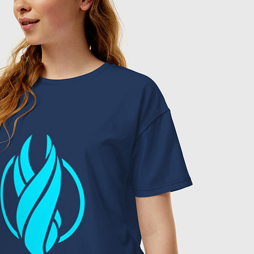 Женская футболка оверсайз Символ Dead Space в неоновых цветах / Тёмно-синий – фото 3
