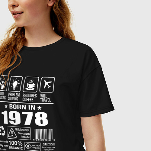 Женская футболка оверсайз Родился в 1978 году / Черный – фото 3