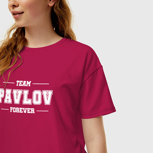 Женская футболка оверсайз Team Pavlov Forever фамилия на латинице / Маджента – фото 3