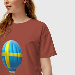 Футболка оверсайз женская 3d aerostat Sweden flag, цвет: кирпичный — фото 2