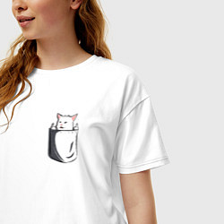 Футболка оверсайз женская Карманный кот мем, цвет: белый — фото 2