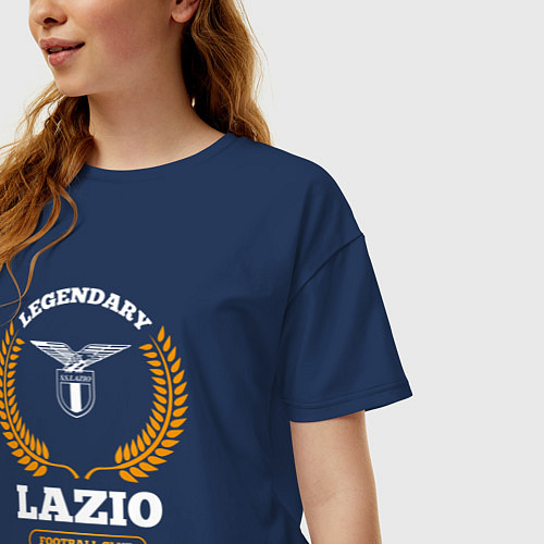 Женская футболка оверсайз Лого Lazio и надпись Legendary Football Club / Тёмно-синий – фото 3