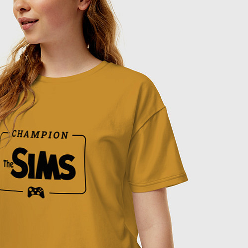 Женская футболка оверсайз The Sims Gaming Champion: рамка с лого и джойстико / Горчичный – фото 3