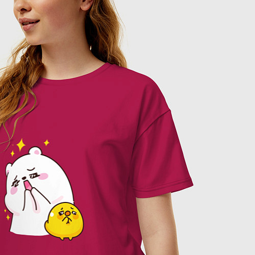 Женская футболка оверсайз Медведь и цыпа / Маджента – фото 3