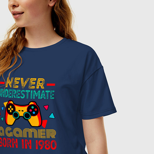 Женская футболка оверсайз Никогда не недооценивай геймера 1980 года / Тёмно-синий – фото 3