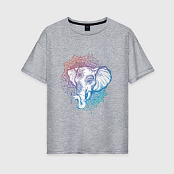 Футболка оверсайз женская Мандала слон, цвет: меланж