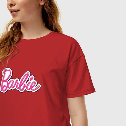 Женская футболка оверсайз Barbie logo / Красный – фото 3