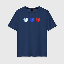 Футболка оверсайз женская Триколор в сердечках, цвет: тёмно-синий