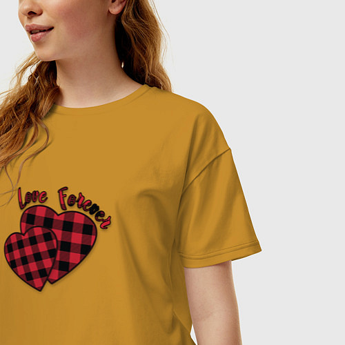 Женская футболка оверсайз Плюшевые сердца / Горчичный – фото 3
