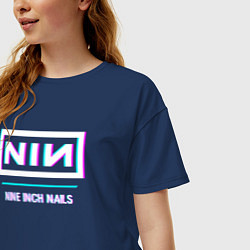 Футболка оверсайз женская Nine Inch Nails Glitch Rock, цвет: тёмно-синий — фото 2