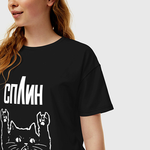 Женская футболка оверсайз СПЛИН РОК КОТ / Черный – фото 3
