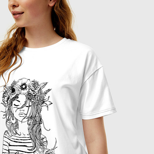 Женская футболка оверсайз Прекрасная Жанна Венок из цветов / Белый – фото 3