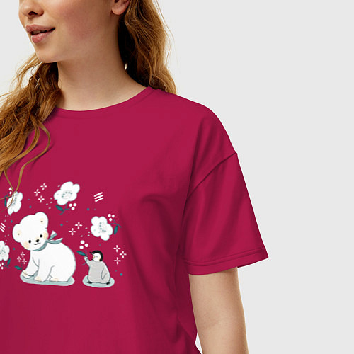 Женская футболка оверсайз Медвежонок и пингвин / Маджента – фото 3
