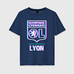 Футболка оверсайз женская Lyon FC в стиле Glitch, цвет: тёмно-синий