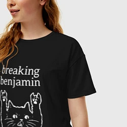 Футболка оверсайз женская Breaking Benjamin Рок кот, цвет: черный — фото 2