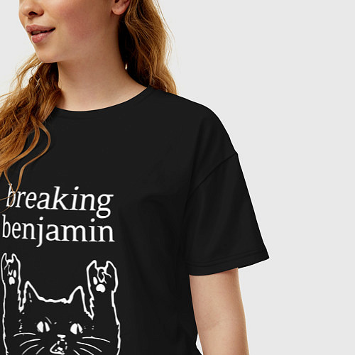 Женская футболка оверсайз Breaking Benjamin Рок кот / Черный – фото 3
