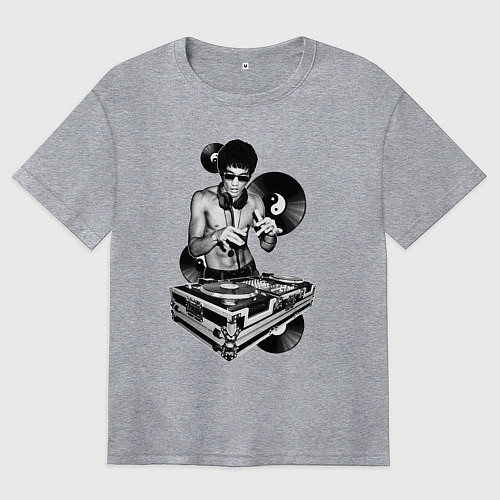 Женская футболка оверсайз Bruce Lee - Vinyl Dj / Меланж – фото 1
