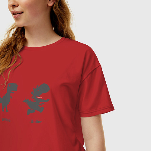 Женская футболка оверсайз Google Dinosaur оставайся на связи / Красный – фото 3