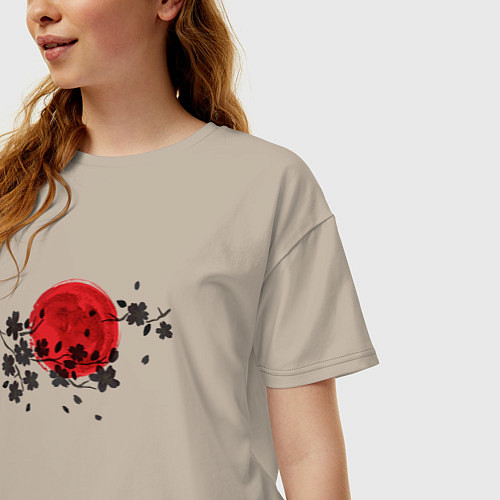 Женская футболка оверсайз Ночная сакура / Миндальный – фото 3