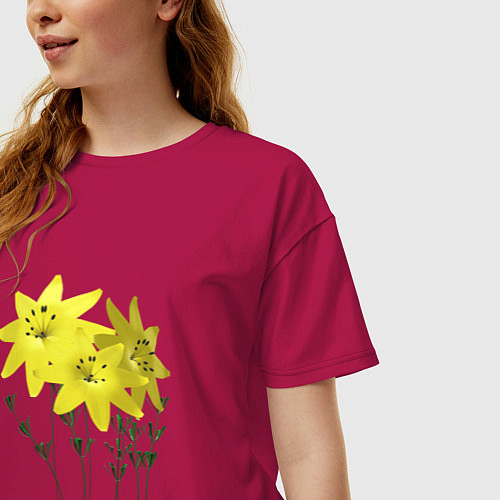 Женская футболка оверсайз Flowers yellow / Маджента – фото 3
