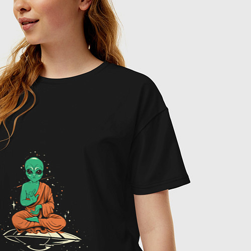 Женская футболка оверсайз Space - Yoga / Черный – фото 3