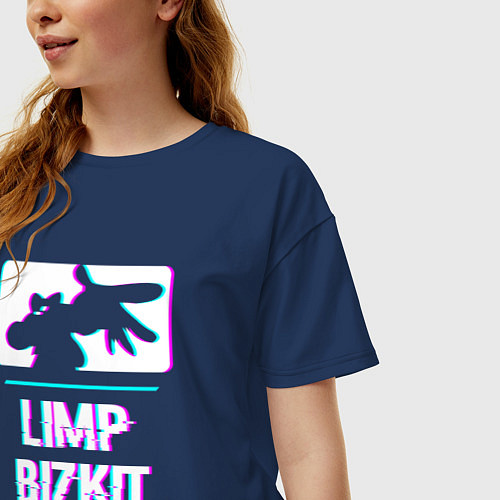 Женская футболка оверсайз Limp Bizkit Glitch Rock / Тёмно-синий – фото 3