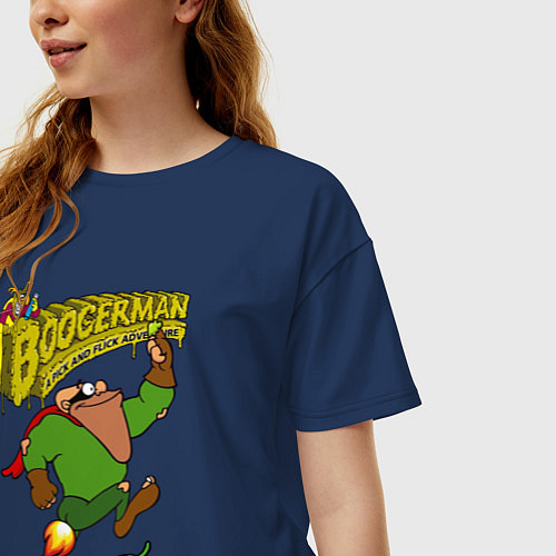 Женская футболка оверсайз Boogerman - red pepper fly / Тёмно-синий – фото 3