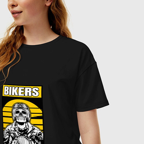 Женская футболка оверсайз SKELETON BIKER A MOTORCYCLE / Черный – фото 3