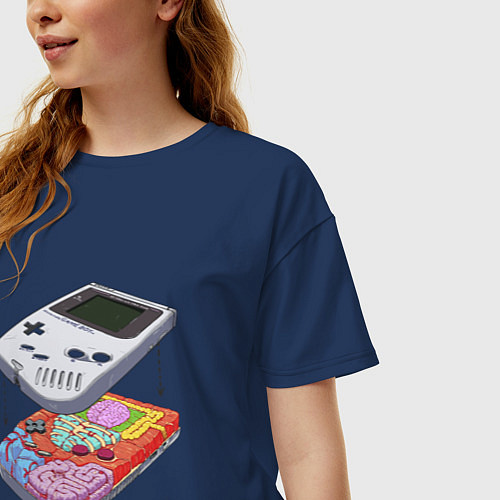 Женская футболка оверсайз Game boy insides / Тёмно-синий – фото 3