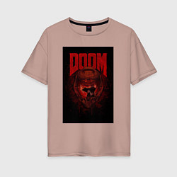 Футболка оверсайз женская Doom - helmet skull, цвет: пыльно-розовый