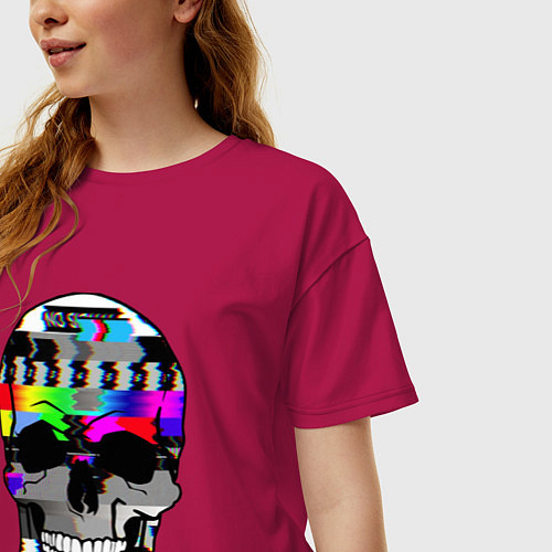 Женская футболка оверсайз No signal - Skull Glitch / Маджента – фото 3