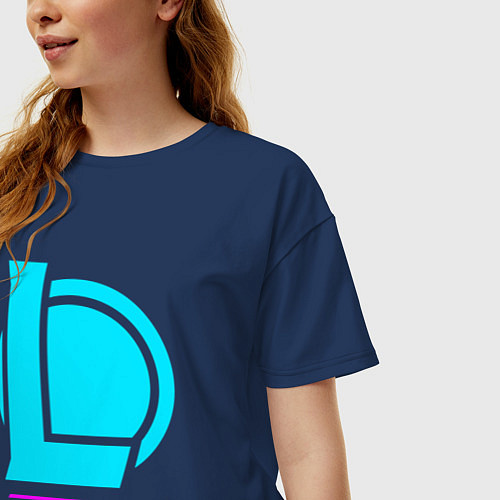 Женская футболка оверсайз Символ League of Legends в неоновых цветах / Тёмно-синий – фото 3