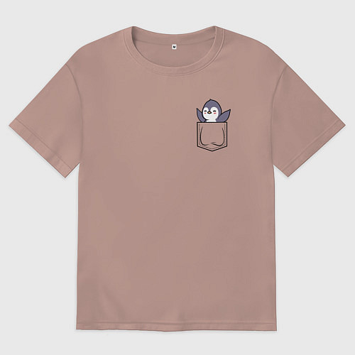 Женская футболка оверсайз Пингвин в кармашке / Пыльно-розовый – фото 1