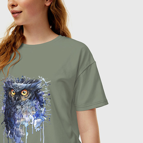 Женская футболка оверсайз Прикольная сова в акварельном рисунке / Авокадо – фото 3