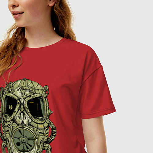 Женская футболка оверсайз Gas mask in Steampunk style / Красный – фото 3