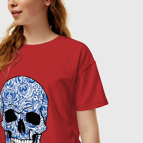 Женская футболка оверсайз Skull gzhel / Красный – фото 3