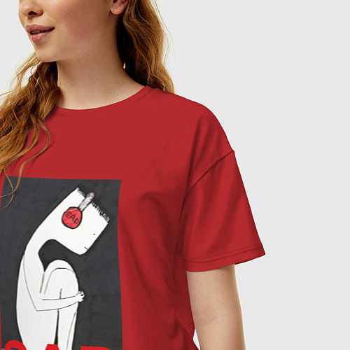 Женская футболка оверсайз Грустяш слушает музыку / Красный – фото 3