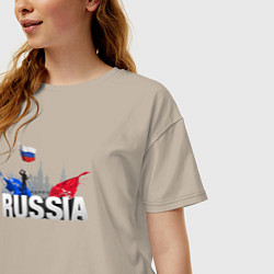 Футболка оверсайз женская Russia объемный текст, цвет: миндальный — фото 2
