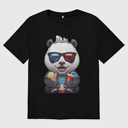 Футболка оверсайз женская Прикольный панда с попкорном и колой, цвет: черный