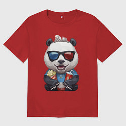 Футболка оверсайз женская Прикольный панда с попкорном и колой, цвет: красный
